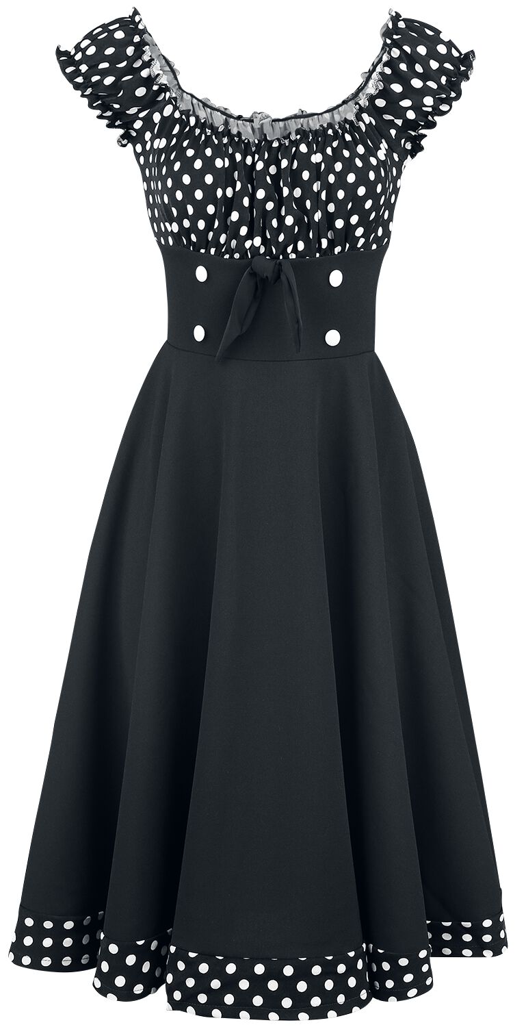 Belsira - Rockabilly Kleid knielang - Schulterfreies Swing-Kleid - XS bis 3XL - für Damen - Größe L - schwarz/weiß