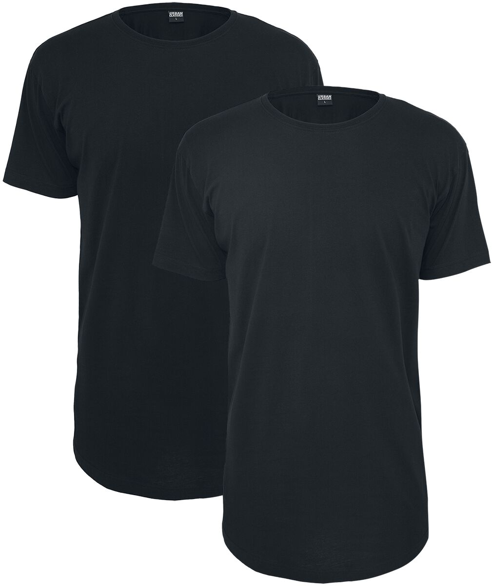 Urban Classics T-Shirt - Pre-Pack Shaped Long Tee 2-Pack - XS bis 5XL - für Männer - Größe M - schwarz