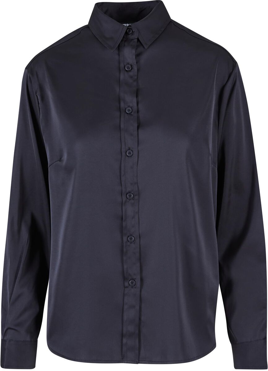 Urban Classics Langarmhemd - Ladies Satin Shirt - XS bis 3XL - für Damen - Größe M - schwarz