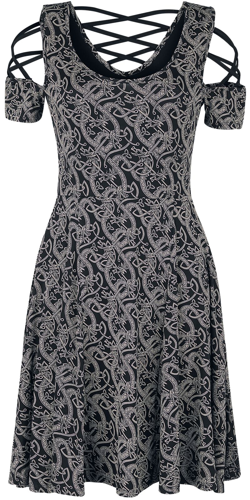 Black Premium by EMP Kurzes Kleid - Kleid mit Schnürung und keltisch anmutendem Print - S bis 5XL - für Damen - Größe 5XL - schwarz