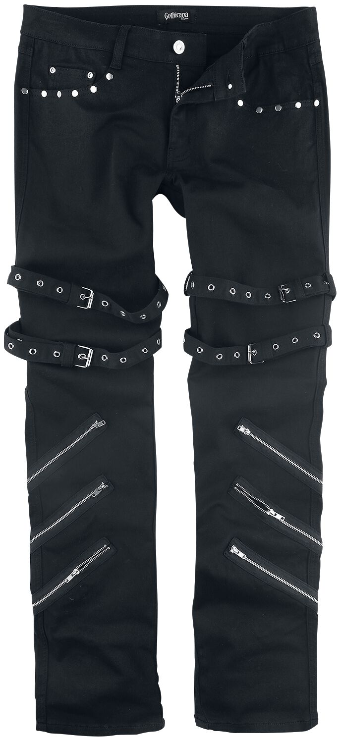 Gothicana by EMP - Gothic Jeans - Jared - Schwarze Jeans mit Schnallen, Reißverschlüssen und Nieten - W30L32 bis W40L34 - für Männer - Größe W32L32 -