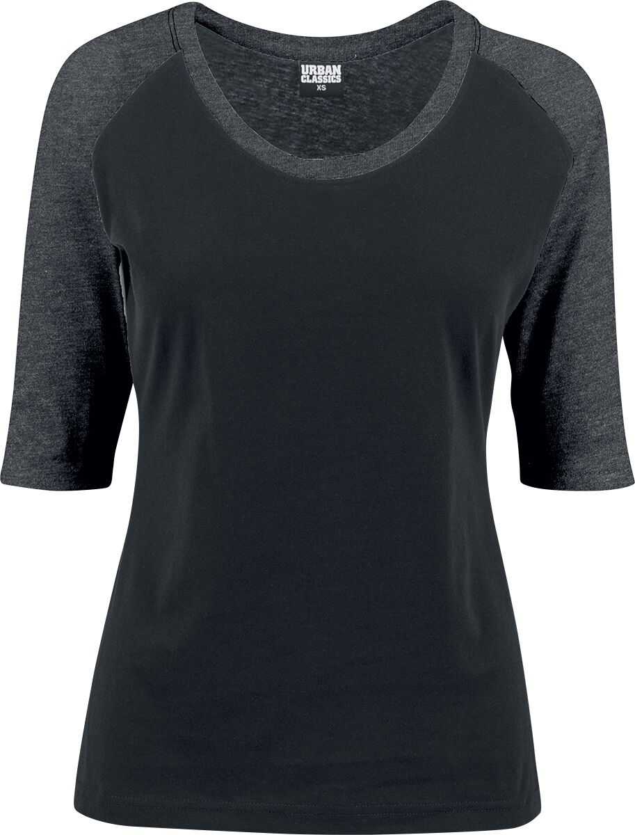 Urban Classics Langarmshirt - Ladies 3/4 Contrast Raglan Tee - XS bis 5XL - für Damen - Größe L - schwarz/charcoal