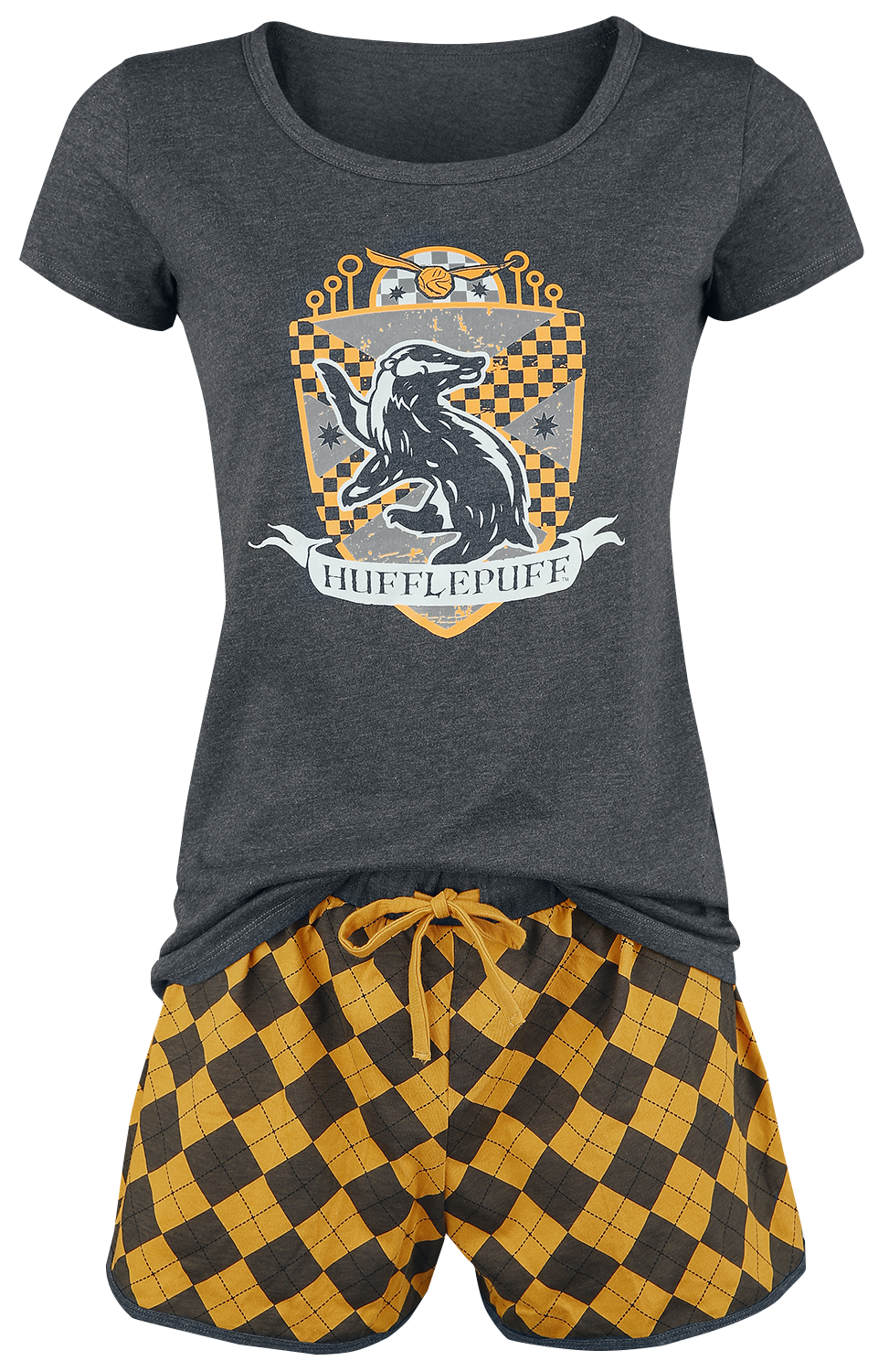 Harry Potter Hufflepuff Quidditch Schlafanzug grau gelb