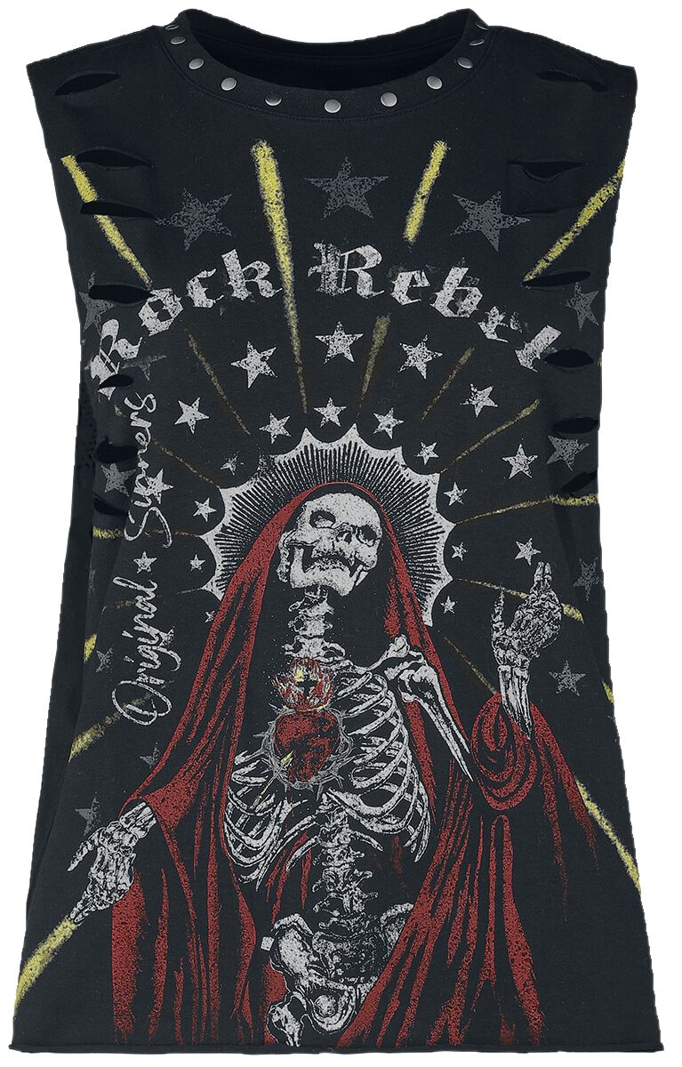 Rock Rebel by EMP - Rock Top - Top mit Print und tiefem Armausschnitt - S bis XL - für Damen - Größe L - schwarz