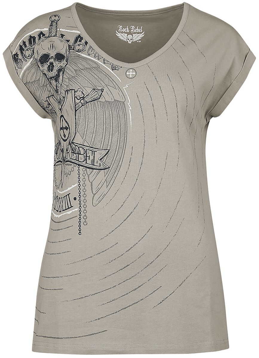 Image of T-Shirt di Rock Rebel by EMP - T-shirt with skull print - S - Donna - sabbia