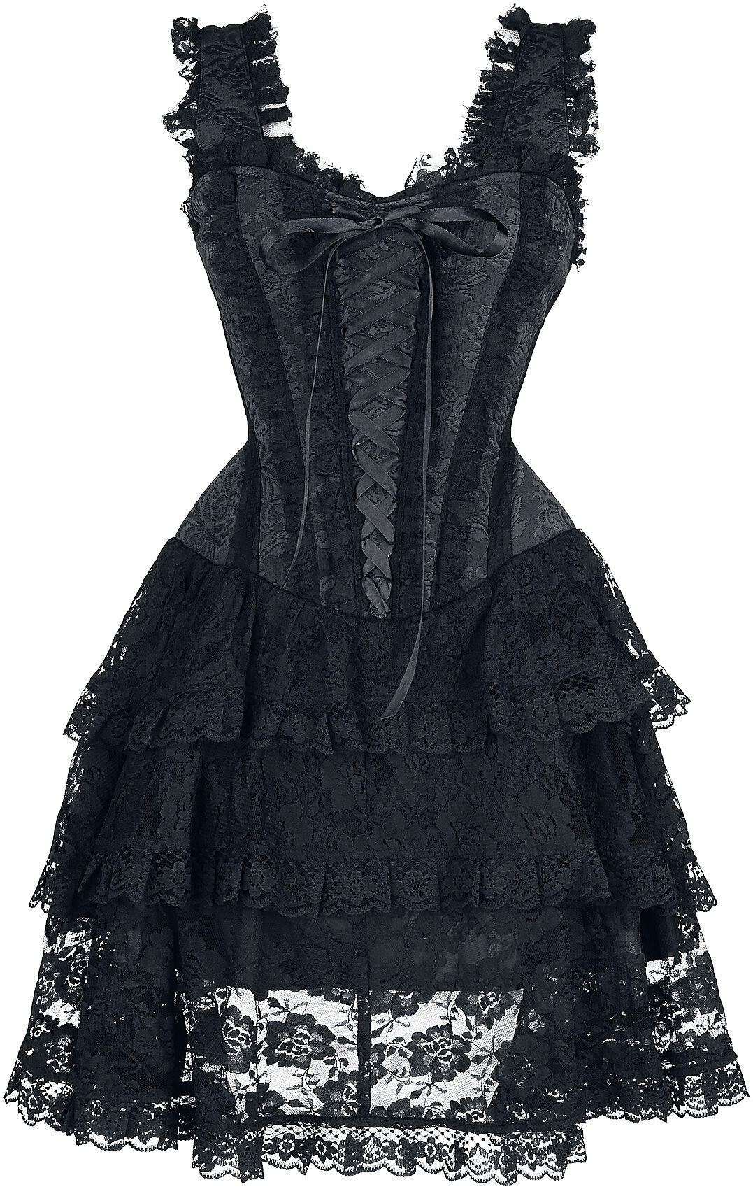 Gothicana by EMP - Gothic Kurzes Kleid - Kurzes Korsagen Kleid mit Spitze - M bis XXL - für Damen - Größe L - schwarz