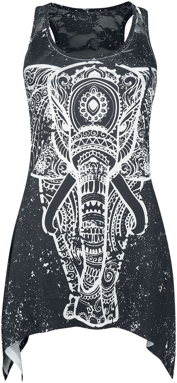 Innocent Spiritual Elephant Lace Panel Vest Top schwarz weiß in M
