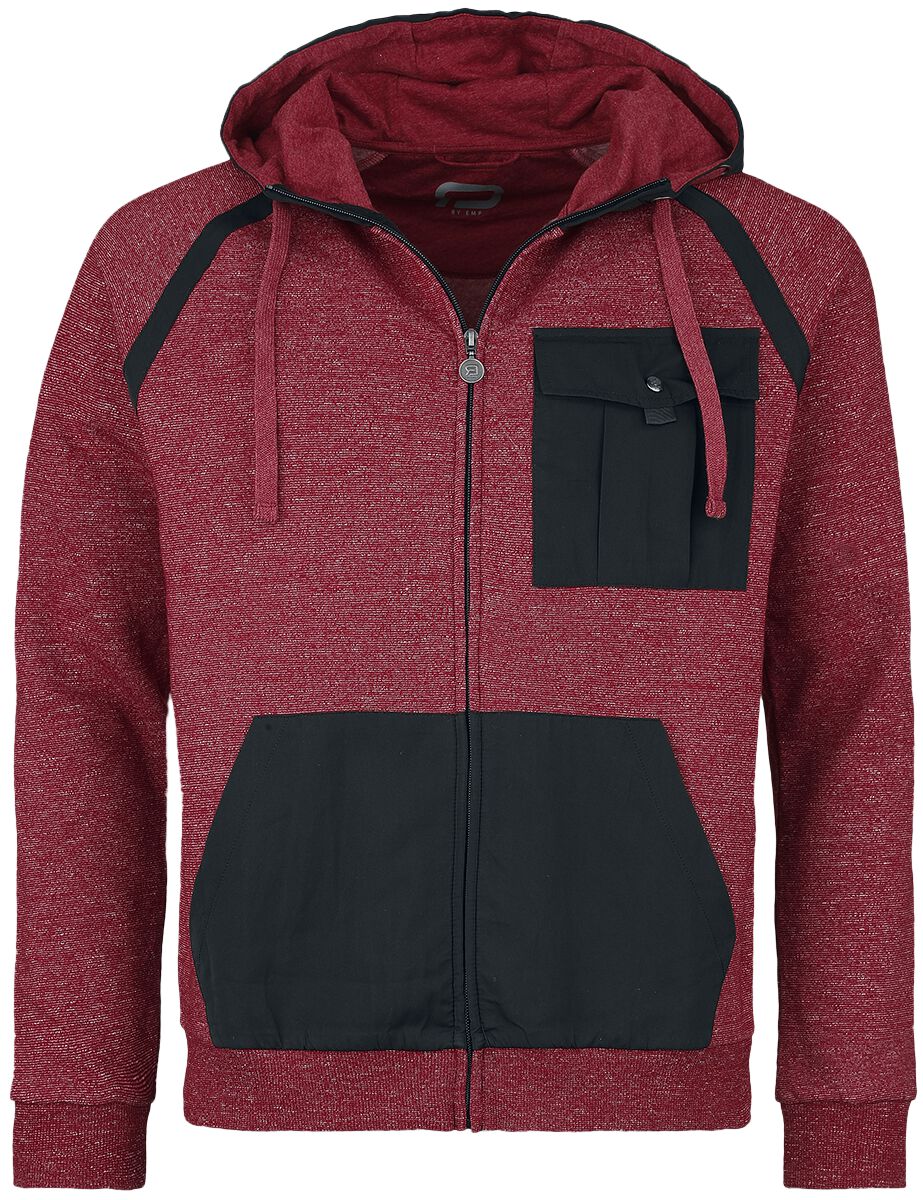 Kapuzenjacke für Männer  bordeaux meliert Hoody Jacket With Black Details von RED by EMP