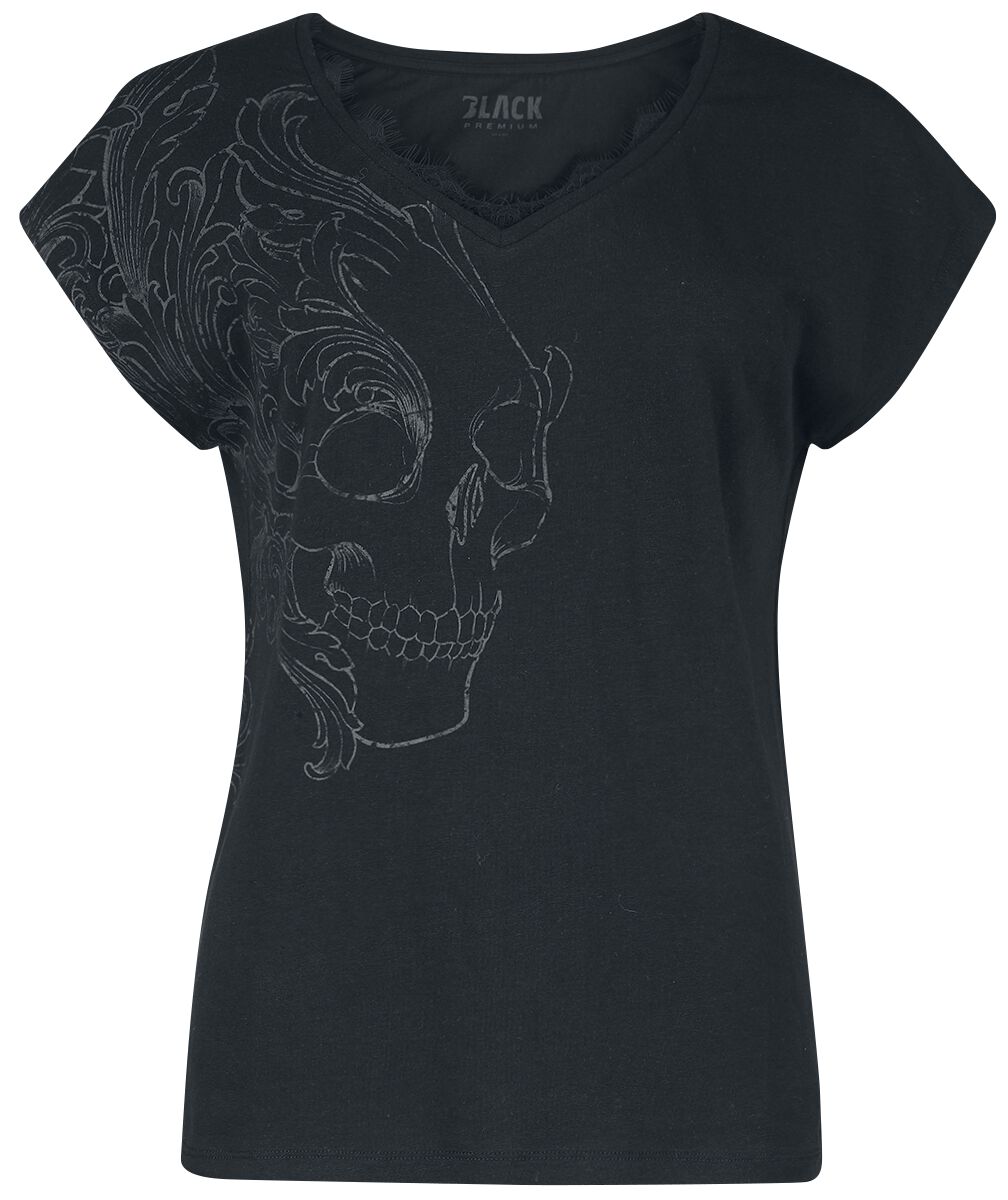 Black Premium by EMP T-Shirt - T-Shirt mit Totenkopf Print und Spitze - S bis 5XL - für Damen - Größe M - schwarz