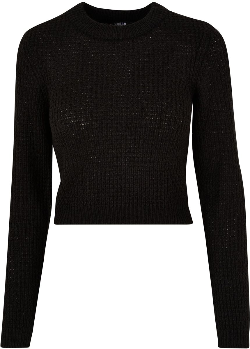 Urban Classics Sweatshirt - Ladies Short Waffle Sweater - L bis 3XL - für Damen - Größe 3XL - schwarz