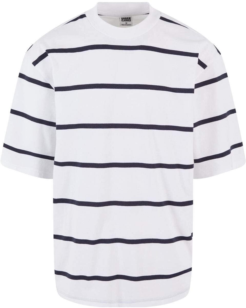 Urban Classics T-Shirt - Oversized Sleeve Modern Stripe Tee - S bis XXL - für Männer - Größe L - weiß/schwarz
