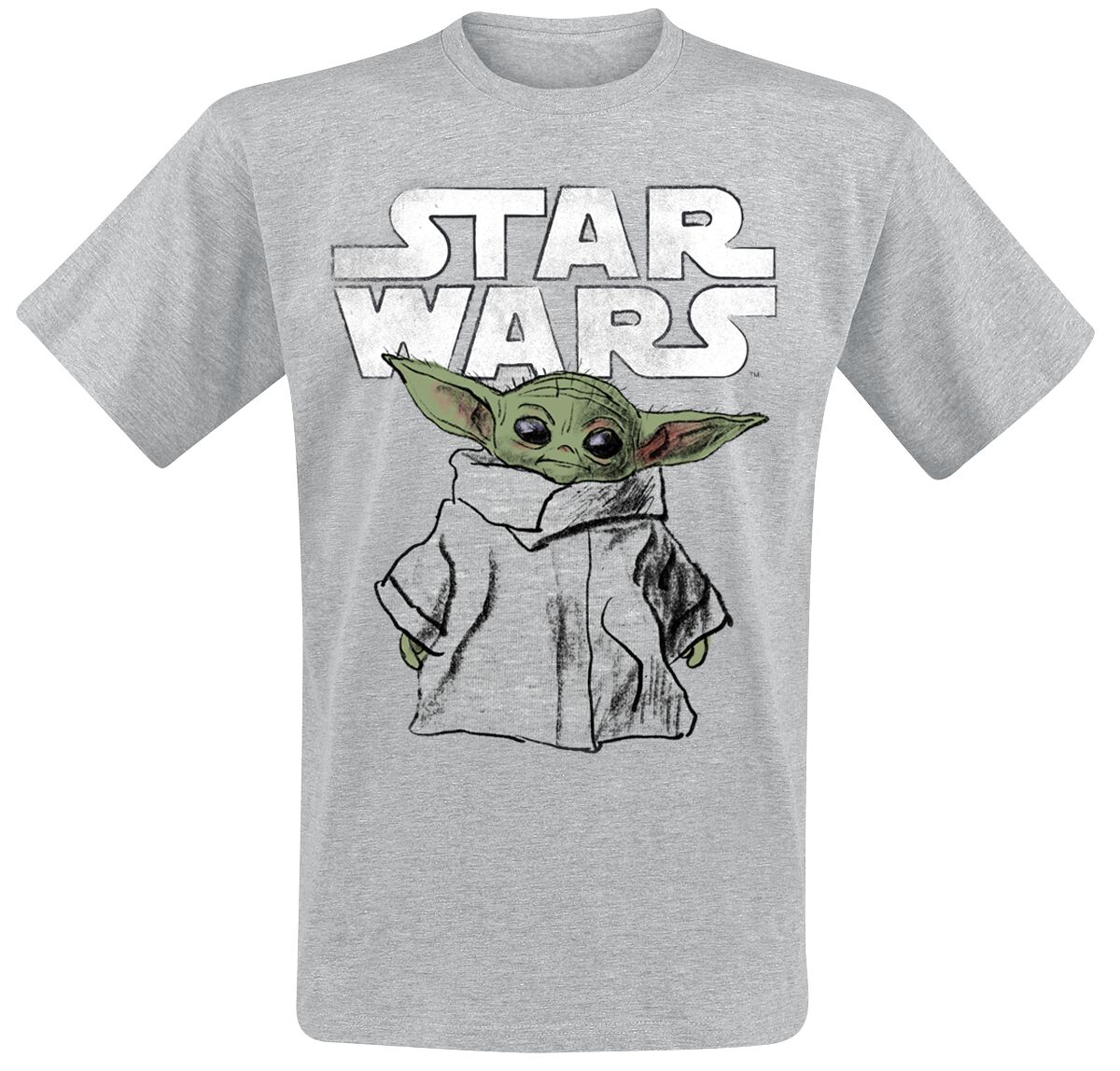 Star Wars The Mandalorian - Grogu - Sketch T-Shirt grau meliert in M