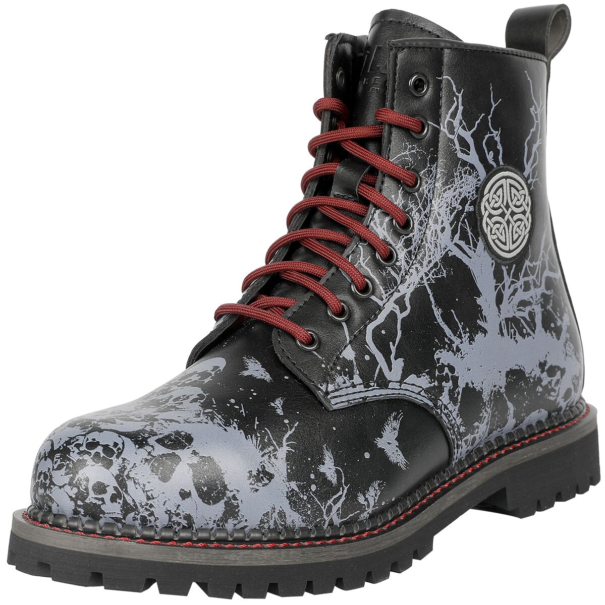 Black Premium by EMP Boots with Skull Alloverprint and Red Details Stiefel schwarz grau in EU41