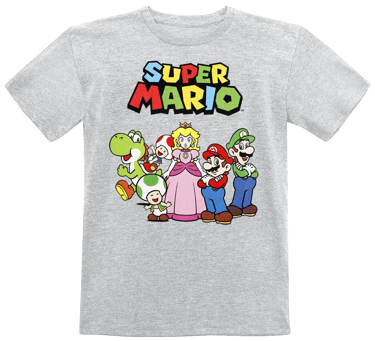 Super Mario - Gaming T-Shirt für Kinder - Kids - Charaktere - für Mädchen & Jungen - grau meliert