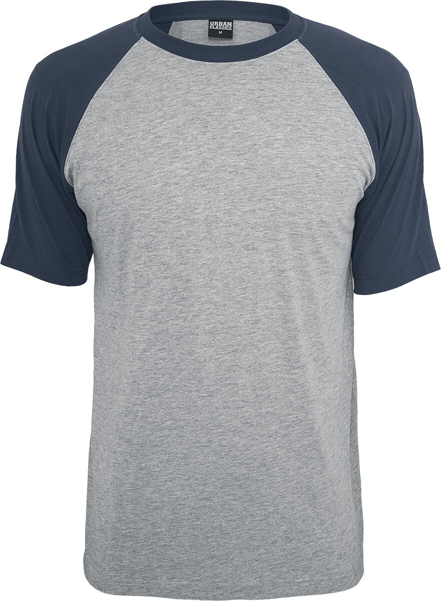 Urban Classics T-Shirt - Raglan Contrast Tee - S bis 5XL - für Männer - Größe 3XL - grau meliert/navy