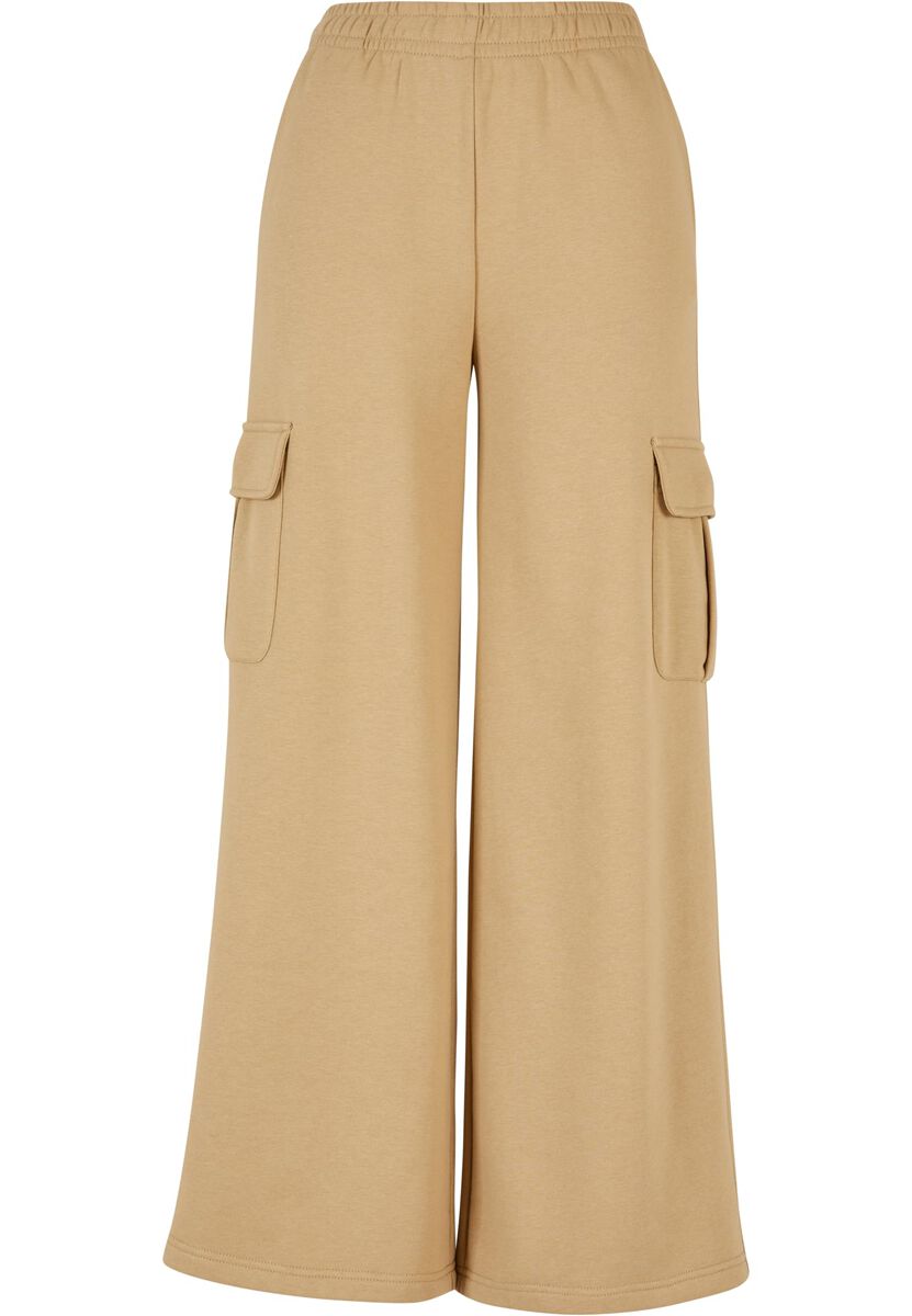 Urban Classics Cargohose - Ladies Highwaist Wide Leg Cargo Terry Pants - S bis XL - für Damen - Größe M - beige