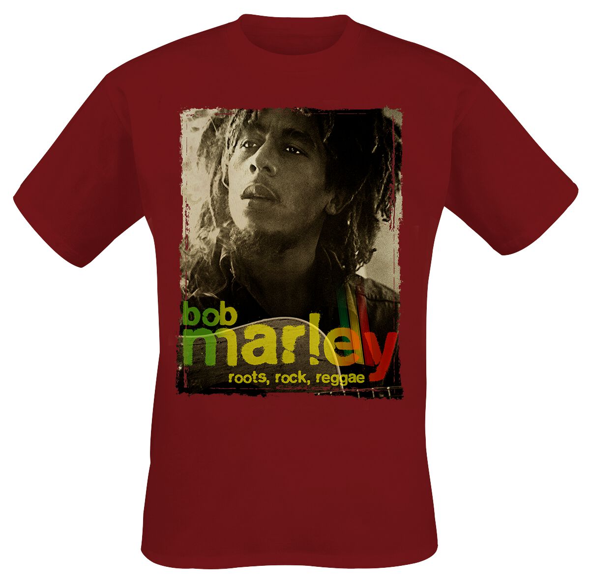 Bob Marley T-Shirt - Root Rock Raggae - S bis XXL - für Männer - Größe XL - dunkelrot  - Lizenziertes Merchandise!