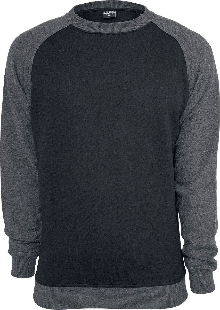 Urban Classics Sweatshirt - 2-Tone Raglan Crewneck - S bis 5XL - für Männer - Größe XXL - schwarz/charcoal