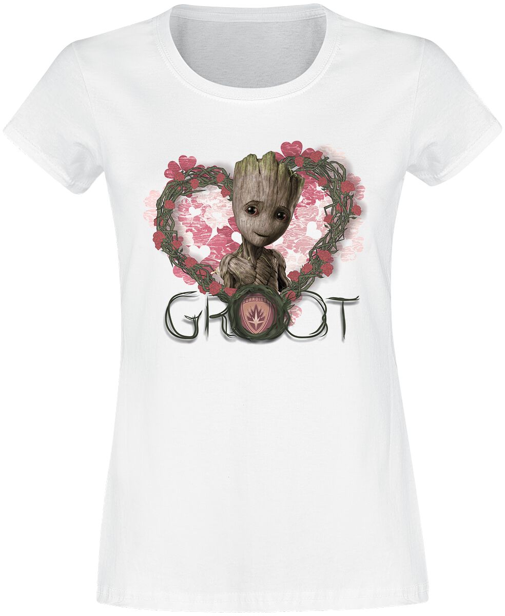 Guardians Of The Galaxy - Marvel T-Shirt - Heart Flowers - XS bis XL - für Damen - Größe S - weiß  - Lizenzierter Fanart