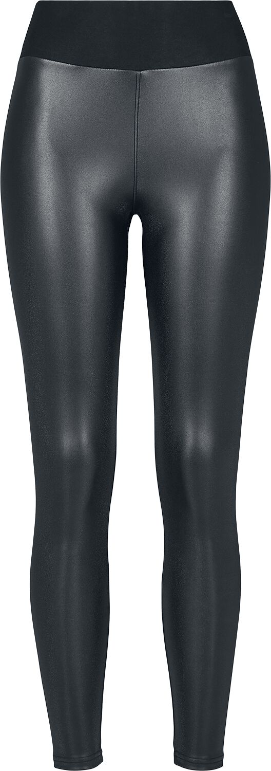 Urban Classics Leggings - Ladies Faux Leather High Waist Leggings - XS bis 5XL - für Damen - Größe L - schwarz