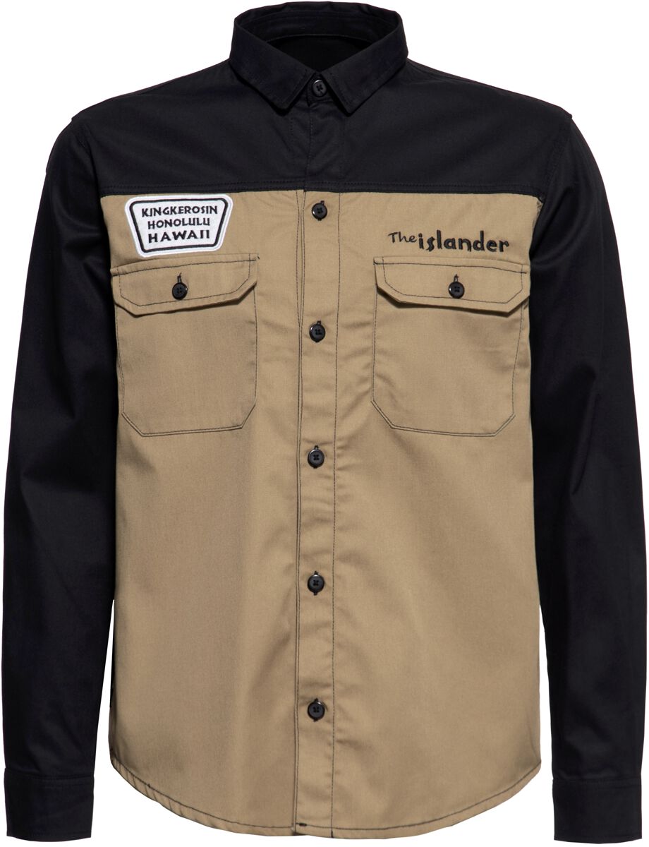King Kerosin - Rockabilly Langarmhemd - The Islander Worker Shirt - XL bis 5XL - für Männer - Größe 4XL - schwarz/beige