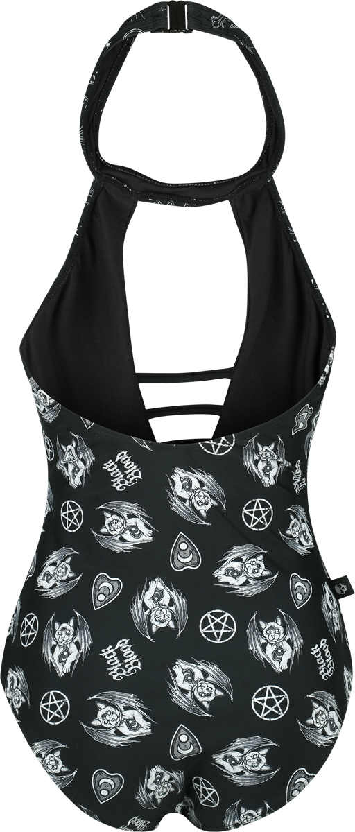 Black Blood by Gothicana - Gothic Badeanzug - Neckholder Swim Suit With Mystical Symbols - S bis XXL - für Damen - Größe XL - schwarz