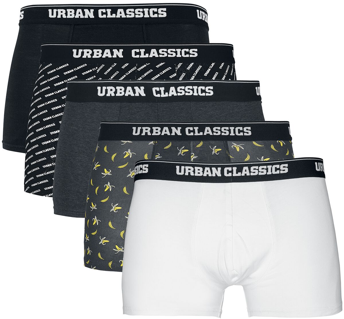 Urban Classics Boxershort-Set - Boxer Shorts 5-Pack - S bis XXL - für Männer - Größe M - schwarz/grau/weiß