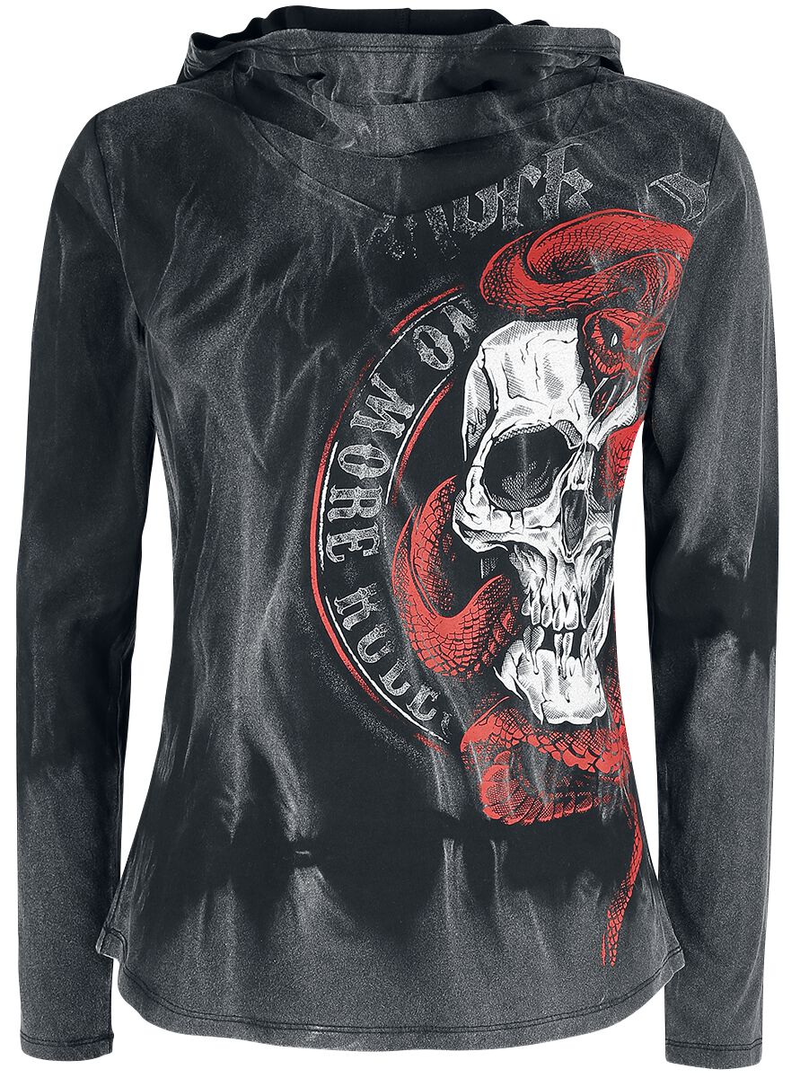 Rock Rebel by EMP - Rock Langarmshirt - Langarmshirt mit Kapuze und Skull-Print - S bis 5XL - für Damen - Größe S - schwarz