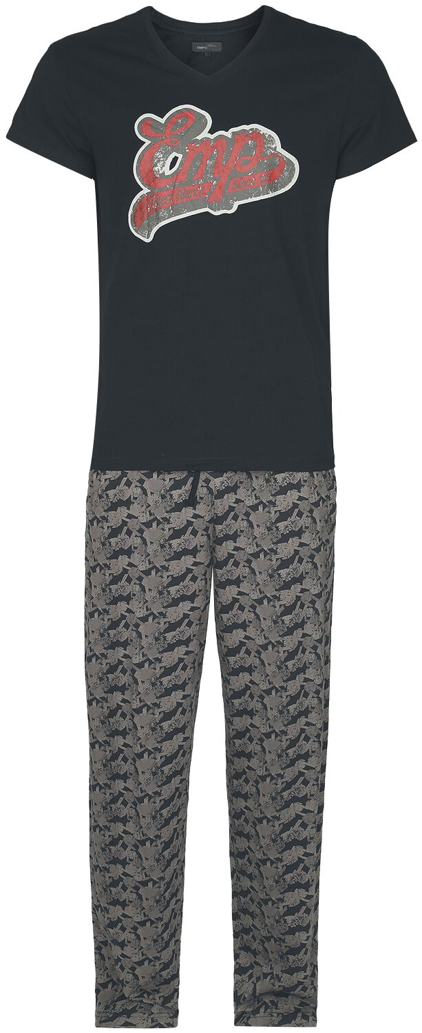 EMP Stage Collection Pyjama mit Retro EMP Print Schlafanzug schwarz in XXL