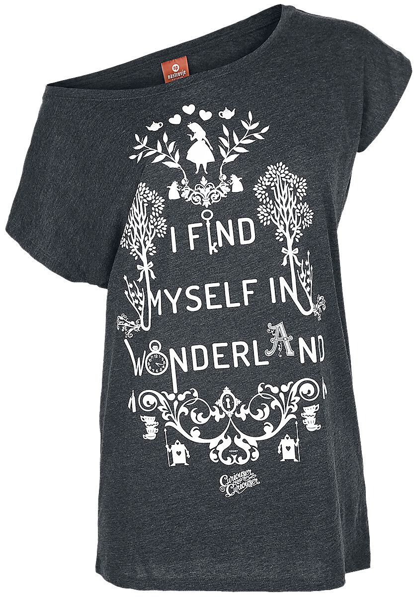 Alice im Wunderland - Disney T-Shirt - I Find Myself In Wonderland - L bis 5XL - für Damen - Größe XL - grau meliert  - 