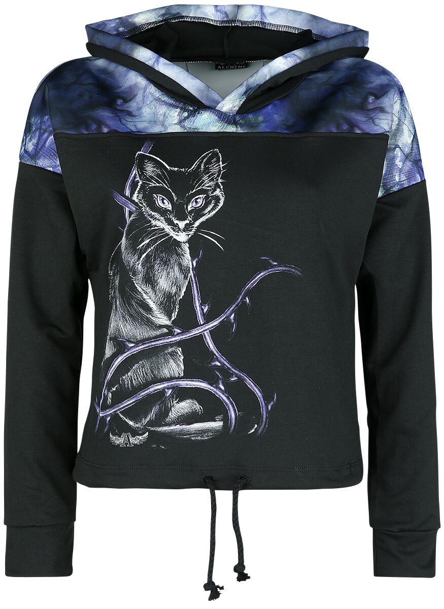 Alchemy England Cat Familiar Kapuzenpullover schwarz lila