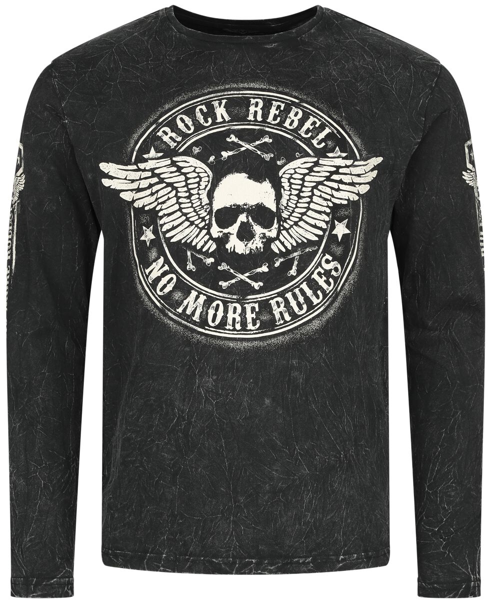 Rock Rebel by EMP - Rock Langarmshirt - schwarzes Langarmshirt mit Print und Rundhalsausschnitt - L bis 5XL - für Männer - Größe L - schwarz