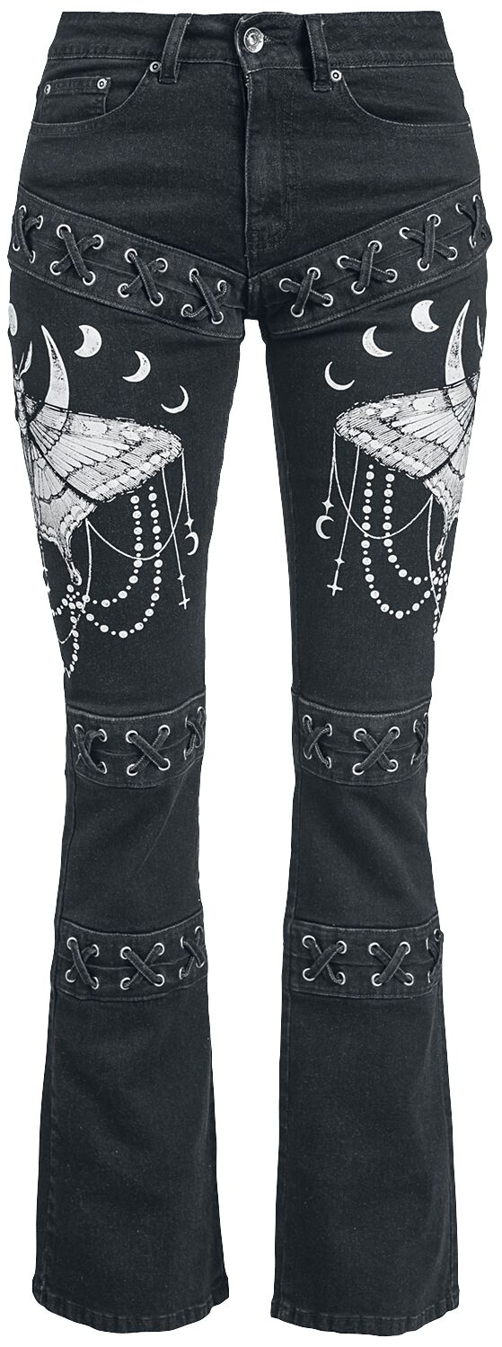 Gothicana by EMP - Gothic Jeans - Grace - Jeans mit aufwendigen Prints und Schnürung - W27L32 bis W31L34 - für Damen - Größe W29L34 - schwarz