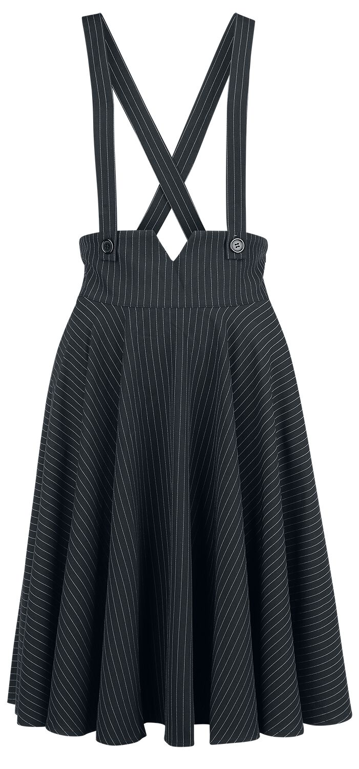 Image of Gonna al ginocchio Rockabilly di Voodoo Vixen - Pinstripe Suspender Flare Skirt - XS a XL - Donna - nero/bianco