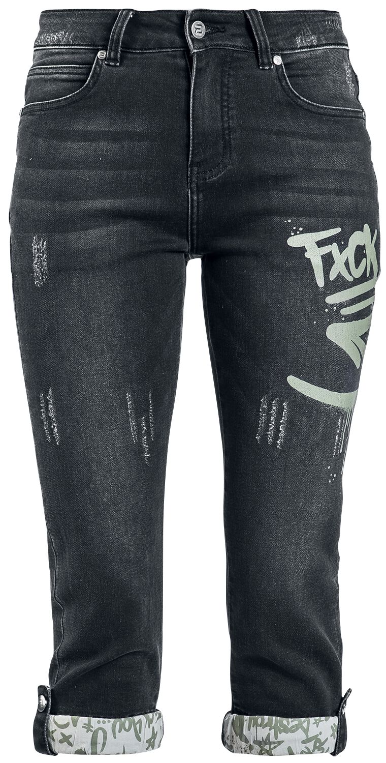 Short für Damen  schwarz 3/4 Jeans mit Graffiti Details von RED by EMP