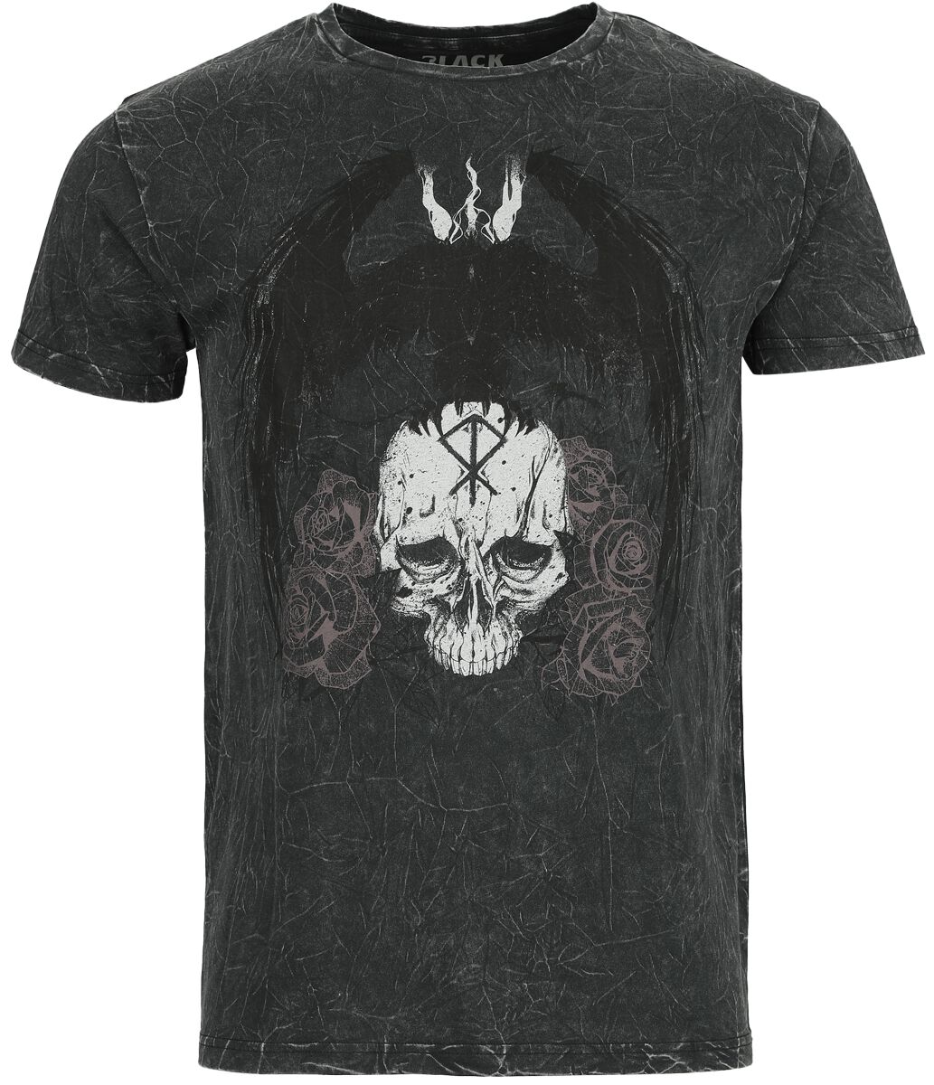 Black Premium by EMP T-Shirt - Black Washed T-Shirt with Skull and Crow Print - L bis XL - für Männer - Größe XL - grau