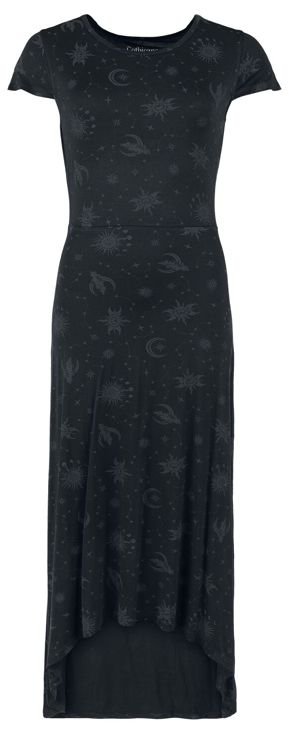 Gothicana by EMP - Gothic Kleid lang - Dress With Moon And Stars Alloverprint - S bis XXL - für Damen - Größe XL - schwarz