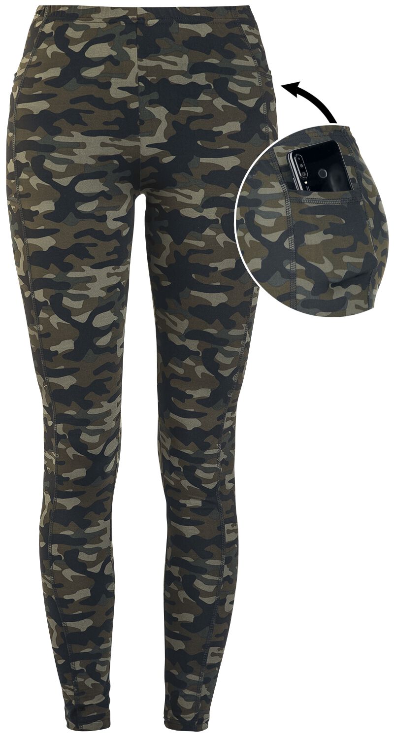 Rock Rebel by EMP - Camouflage/Flecktarn Leggings - Olivfarbene Camo-Leggings mit seitlichen Taschen - XS bis 5XL - für Damen - Größe XL - oliv