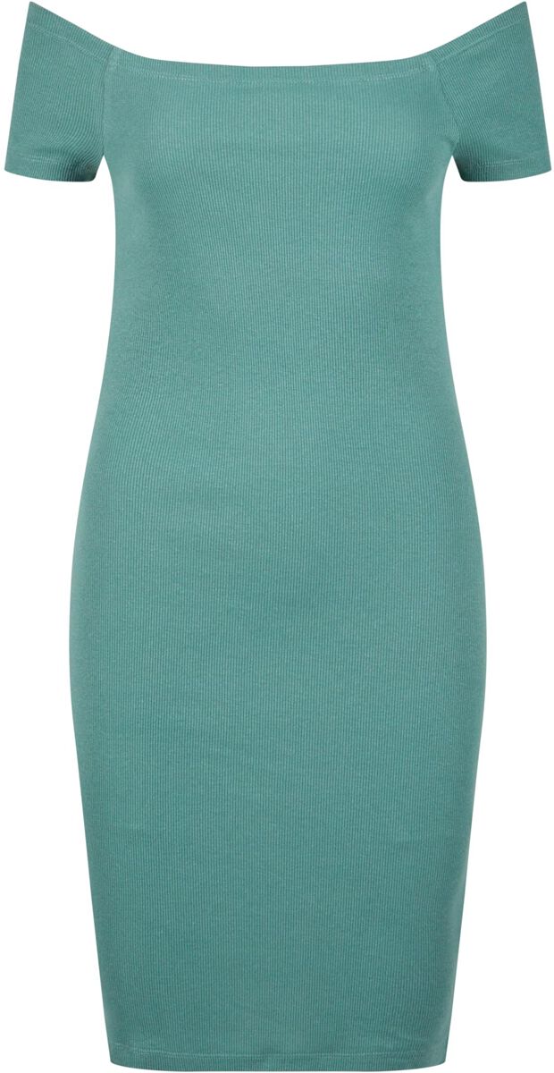 Urban Classics Kurzes Kleid - Ladies Off Shoulder Rib Dress - XS bis XL - für Damen - Größe S - grün