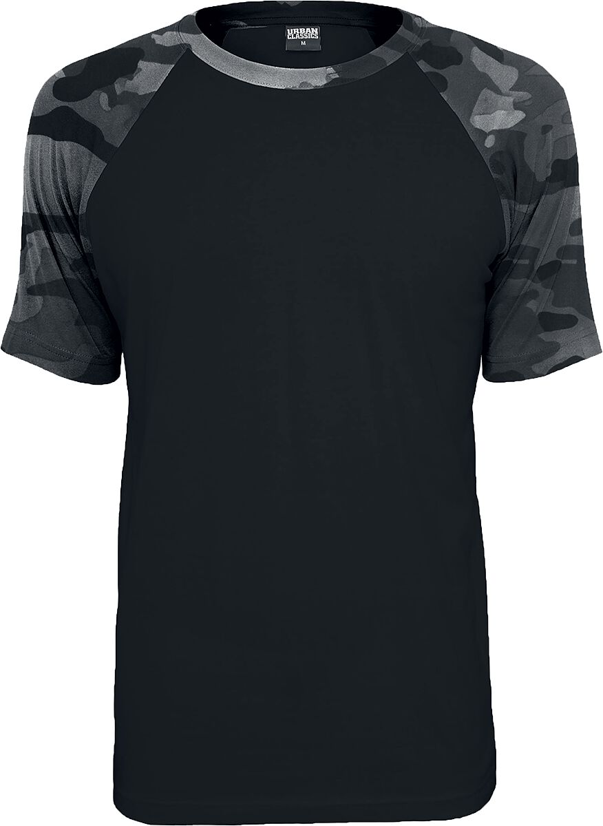 Urban Classics - Camouflage/Flecktarn T-Shirt - Raglan Contrast Tee - S bis 5XL - für Männer - Größe L - schwarz/darkcamo