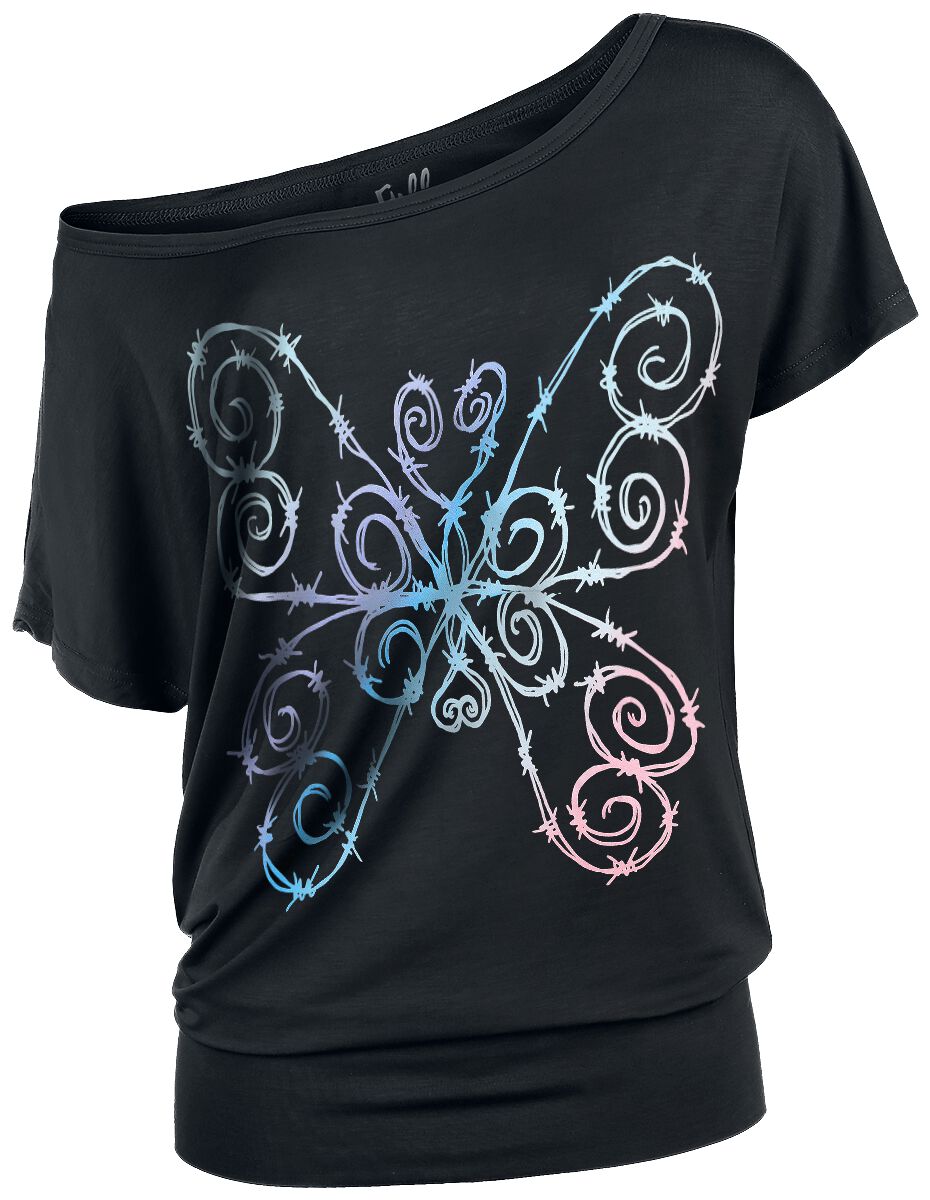 Full Volume by EMP T-Shirt - T-Shirt mit buntem Stacheldraht-Schmetterling - XS bis 5XL - für Damen - Größe XS - schwarz