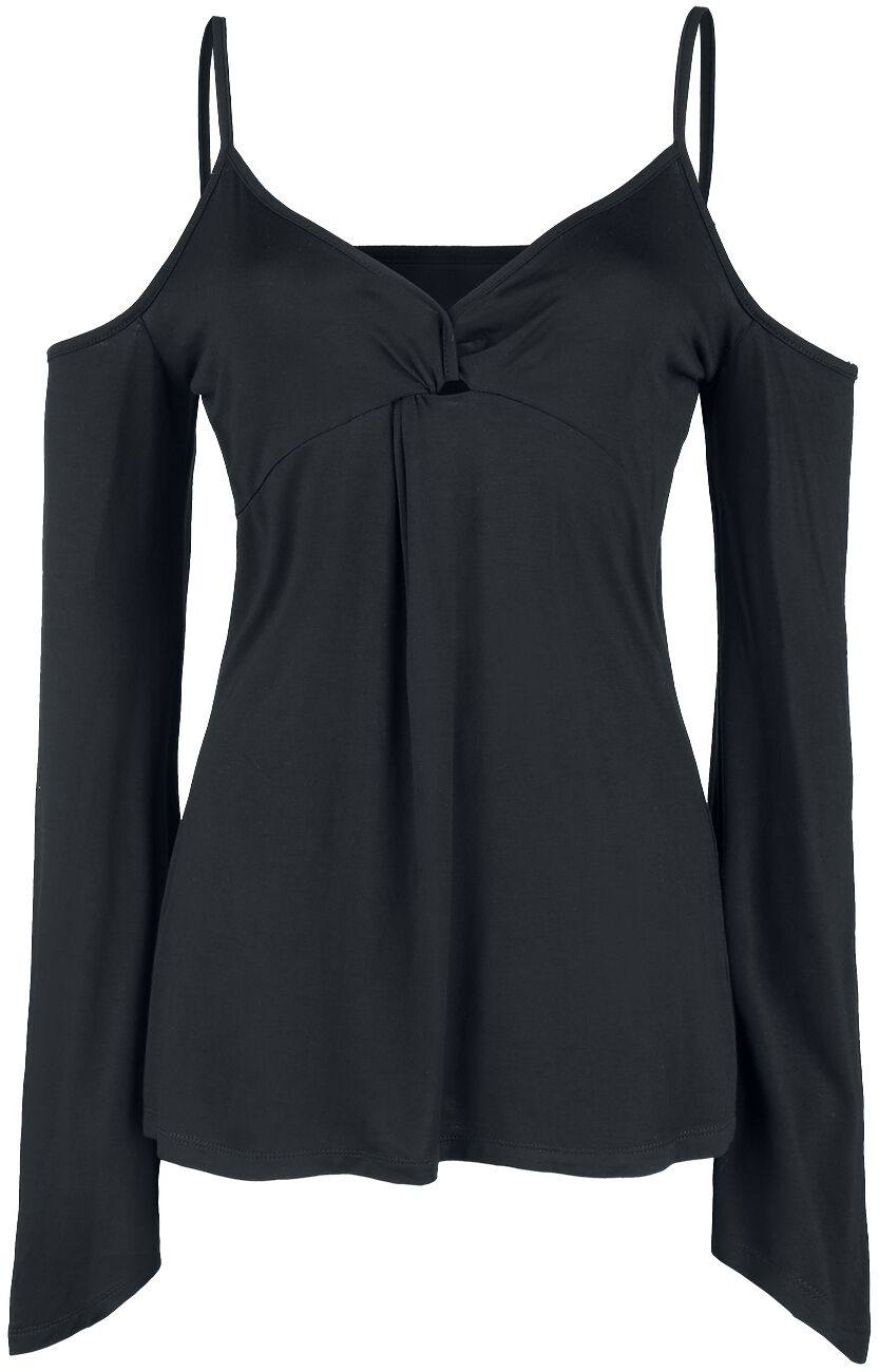 Gothicana by EMP - Gothic Langarmshirt - Cold Shoulder Shirt mit Knotendetail - XXL bis 5XL - für Damen - Größe XXL - schwarz