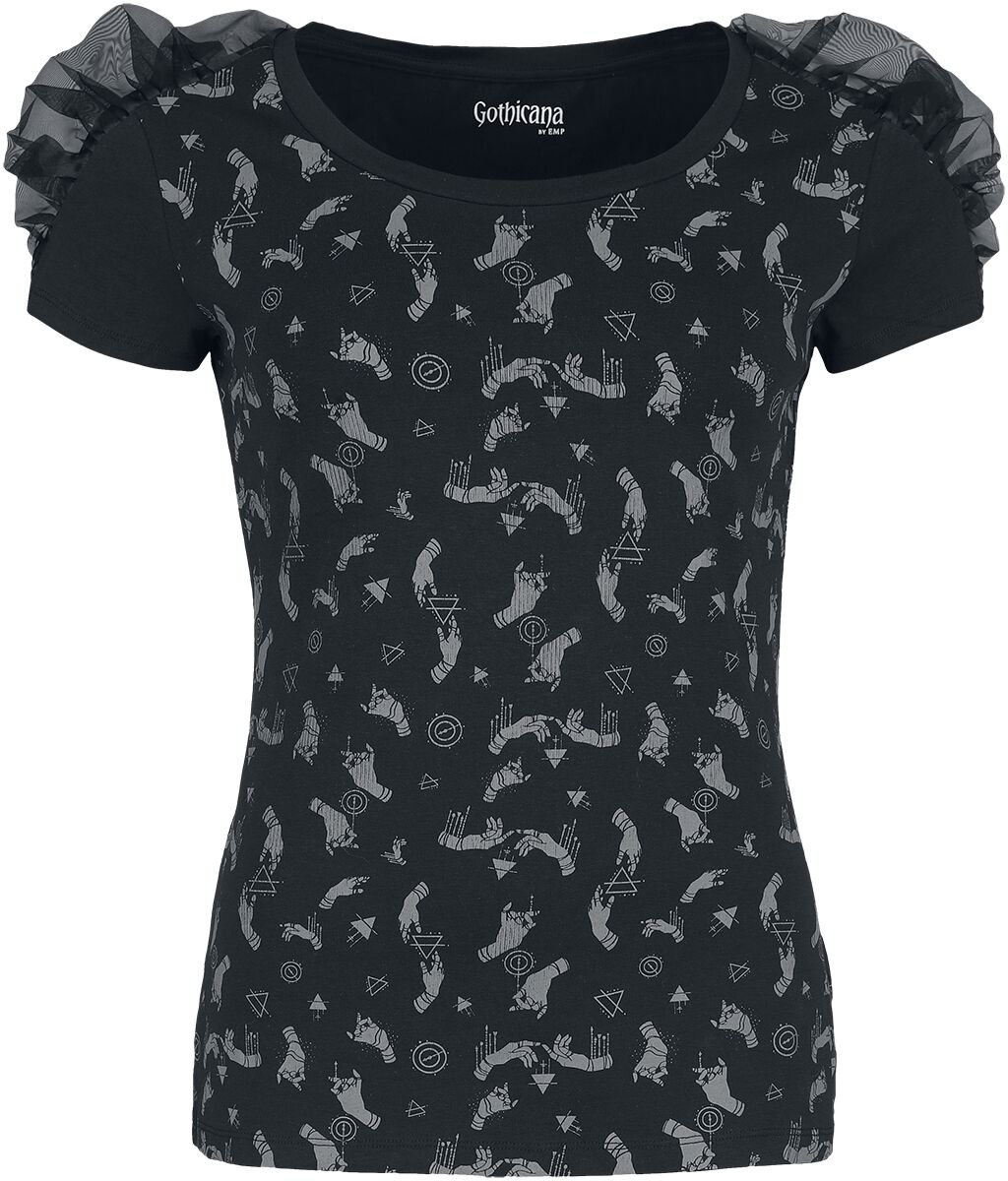 Gothicana by EMP - Gothic T-Shirt - Gathered T-Shirt with Alloverprint - XS bis XL - für Damen - Größe M - schwarz