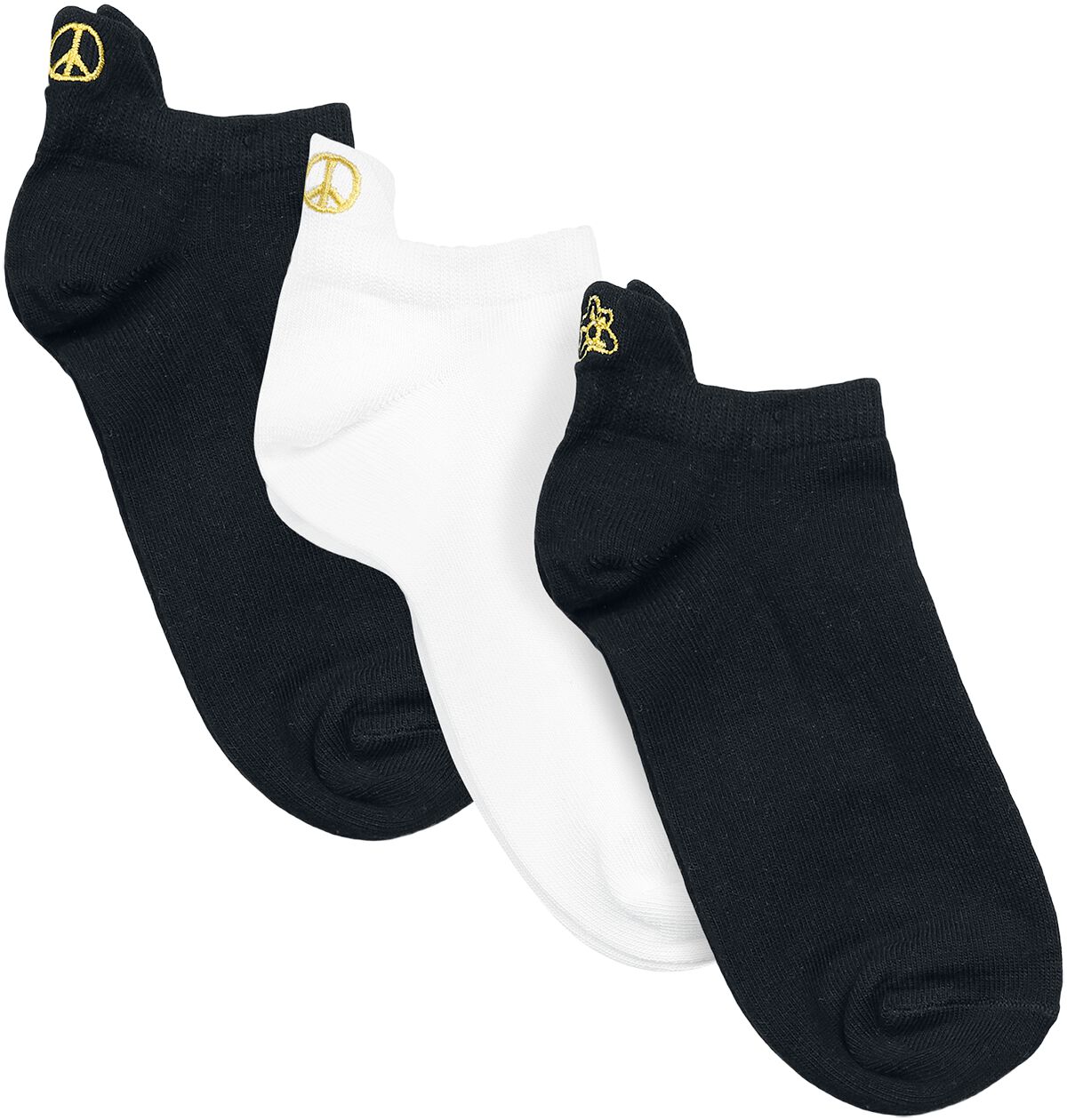 Urban Classics Socken - Peace Fancy Edge No Show Socks 3-Pack - EU39-42 bis EU43-46 - Größe EU 39-42 - schwarz/weiß