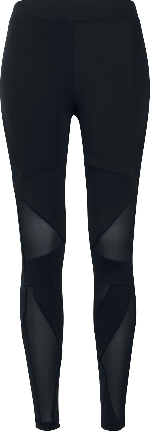 Urban Classics Leggings - Ladies Triangel Tech Mesh Leggings - S bis 5XL - für Damen - Größe 4XL - schwarz/schwarz