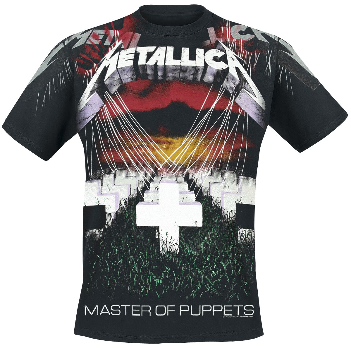 Metallica T-Shirt - Master Of Puppets - Faded Allover - M bis L - für Männer - Größe M - schwarz  - Lizenziertes Merchandise!