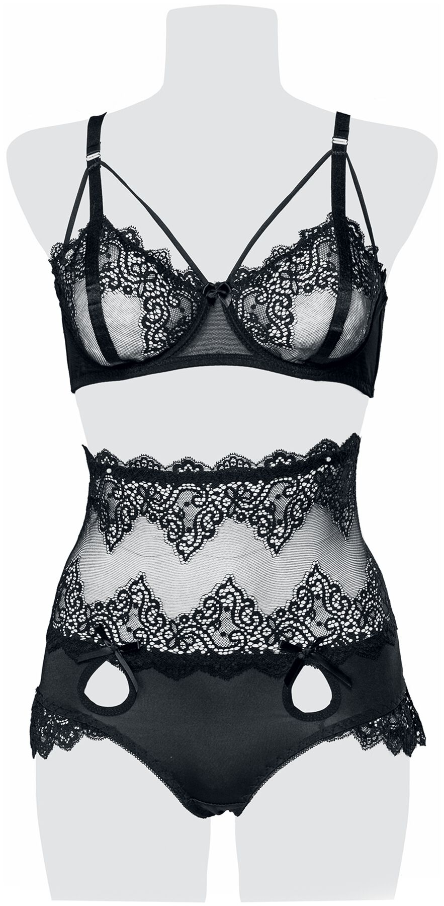 Image of Abbigliamento intimo Gothic di Grey Velvet - 2-Part Lace Bra Set - S a XL - Donna - nero