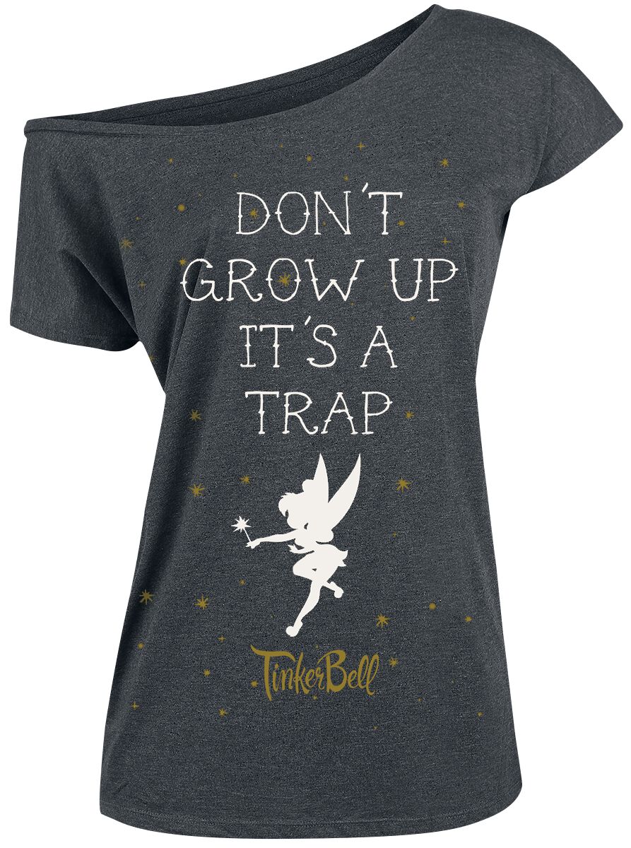Image of T-Shirt Disney di Peter Pan - Tinker Bell - Don't Grow Up - M a 5XL - Donna - grigio scuro