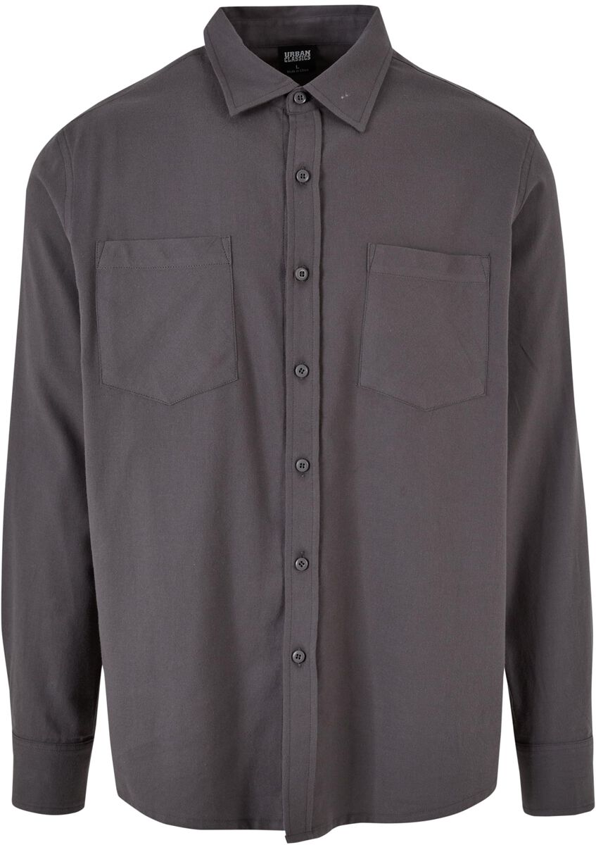 Urban Classics Langarmhemd - Solid Flanell Shirt - S bis 3XL - für Männer - Größe M - dunkelgrau