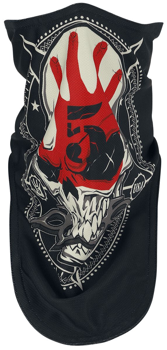 Image of Five Finger Death Punch Knucklehead Circle Biker Mask Maske schwarz/weiß/rot